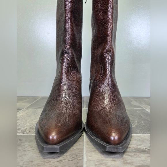 NEW ZARA TEXTURED LEATHER KNEE HIGH WESTERN BOOTS. - Picture 7 of 16